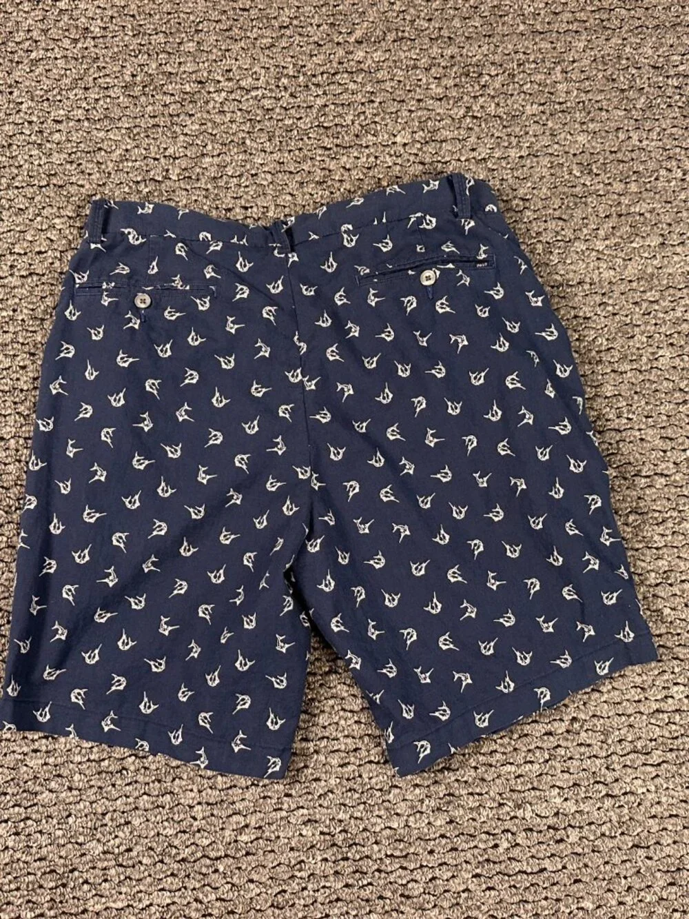 Polo Ralph Lauren Marlin Embroidered Linen Cotton Shorts Navy Blue Mens Size 35